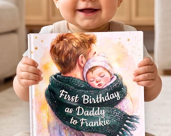 Libro personalizzato per il primo compleanno da papà, libro di fiabe con nome personalizzato, regalo di compleanno per il neo papà da parte del bambino/a, ricordo per neonato.