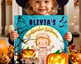 Gepersonaliseerd Halloweenboek als cadeau, met eigen naam, voorleesboek voor kinderen, Halloweencadeau voor baby's, meisjes, jongens en peuters, voorleesverhaal voor het slapengaan, aandenken.
