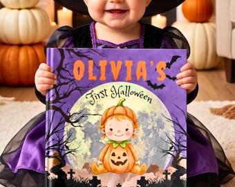 Libro personalizzato per il primo Halloween, regalo per il primo Halloween, libro di fiabe con nome personalizzato per neonati e bambini, ricordo di "Dolcetto o scherzetto".