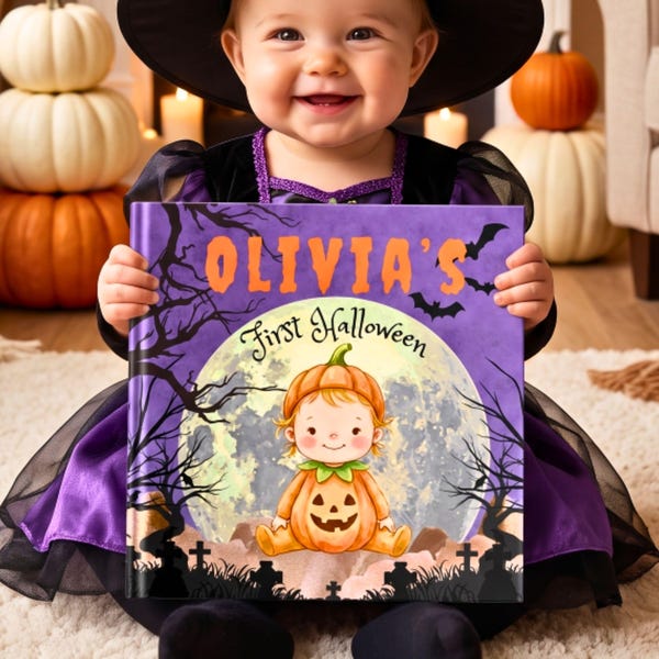 First Halloween Personalized Book 1st Halloween Gift Custom Name Storybook Baby Girl Boy Newborn Toddler Trick or Treat Keepsake