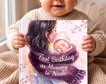 Libro personalizzato per il primo compleanno da mamma, con nome personalizzato, libro di fiabe, regalo di compleanno per la neomamma dal figlio/figlia, ricordo per il neonato.