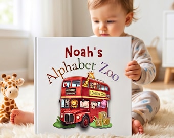Libro dell'alfabeto per bambini, regalo personalizzato per baby shower, ricordo del primo compleanno, nome personalizzato per imparare l'alfabeto, storia educativa per bambini piccoli.