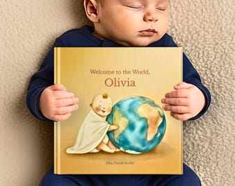 Libro per neonati personalizzato con nome personalizzato, libro di fiabe con copertina rigida, regalo per la lettura della buonanotte, ricordo per la cameretta del neonato, regalo per battesimo, baby shower.