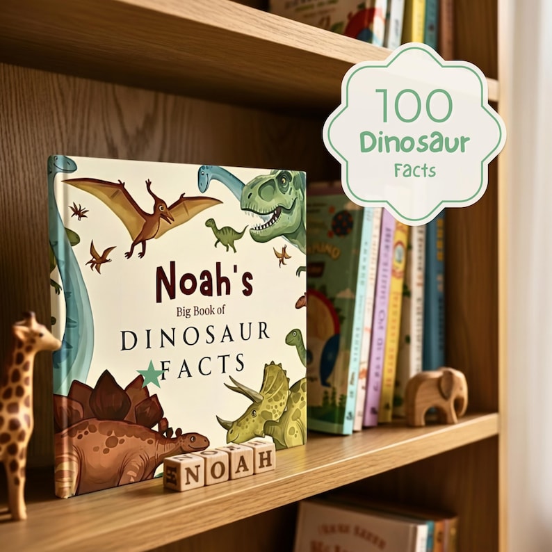 Libro de dinosaurios personalizado, lector de datos sobre dinosaurios personalizado, regalo de cumpleaños para niños pequeños, libro personalizado, libro de dinosaurios para niños, recuerdo educativo imagen 9
