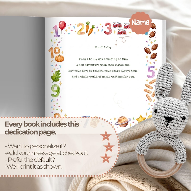 Personalized Counting Book Baby Keepsake Newborn Christening Gift Custom Kids Book Toddler Gift Birthday Present First Number Learning Story image 13