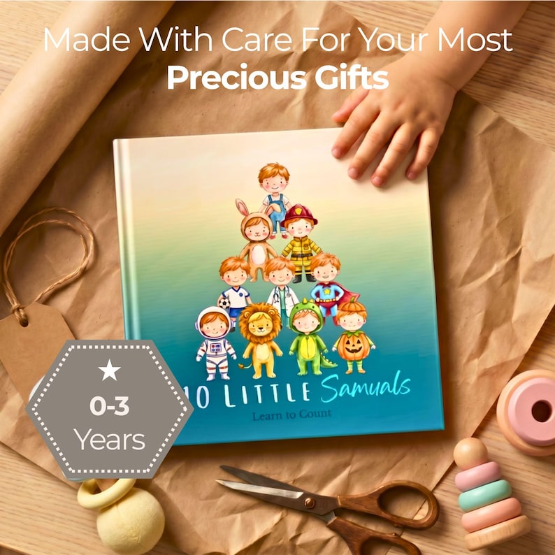Personalized Counting Book Baby Keepsake Newborn Christening Gift Custom Kids Book Toddler Gift Birthday Present First Number Learning Story 1. Green fade