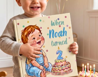 Libro di biglietti d'auguri personalizzati per il compleanno, biglietto con nome personalizzato, regalo per celebrare i due anni, ricordo delle tappe fondamentali del bambino, regalo per il secondo anno, neonato