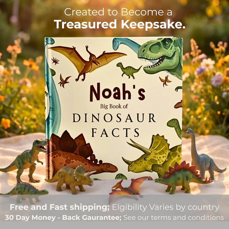 Educational Dinosaur Book Personalised Custom Name Gift Toddler Birthday Present Kids Learning Facts Reader 100 Prehistoric Creature Facts Children Educational Keepsake Birthday Celebration Gift Unique Learning Material Custom Cover Design