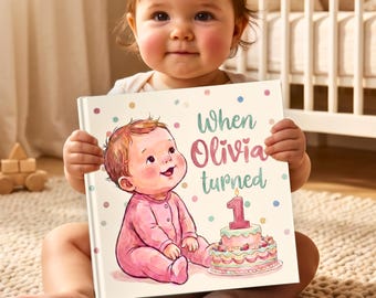 Livre personnalisé cadeau 1er anniversaire | Premier anniversaire garçon fille bambin | Prénom personnalisé âgé d'un an | Souvenir personnalisé d'anniversaire de bébé