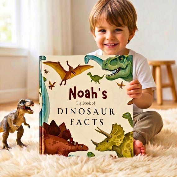 Personalized Dinosaur Book Custom Dinosaur Fact Reader Toddler Birthday Gift Personalised Book Kids Dinosaur Book Educational Keepsake