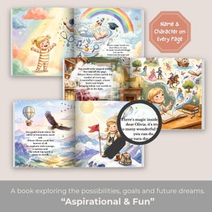 Peut inclure: Un livre pour enfants avec des illustrations color&eacute;es d'un jeune personnage nomm&eacute; Olivia. Les pages montrent des sc&egrave;nes avec un arc-en-ciel, des montagnes et des &eacute;l&eacute;ments fantastiques. Le texte inclut, There's magic inside you, dear Olivia, it's true.