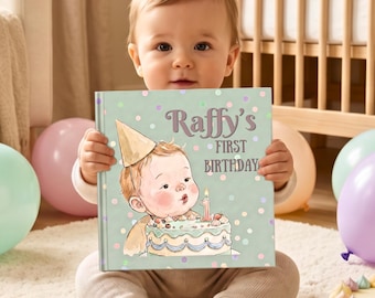 "1.Geburtstagskarte ""Buch Andenken"" personalisiert Baby Märchenbuch benutzerdefinierte Name Geschenk 1. Geburtstag einzigartige Karte Feier Geschenk Drehen ein Jahr."