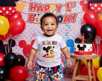 Conjunto vaquero personalizado con diseño de ratón – Atuendo de cumpleaños a medida