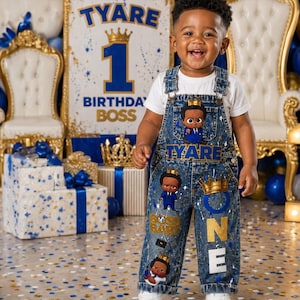 Traje de cumpleaños inspirado en el Bebé Jefe afroamericano - Traje de cumpleaños personalizado - Mono personalizado - Conjunto de camisa y mono