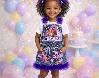 Custom K Pop Demon Hunters Denim Overalls, Personalized Birthday Outfit for Girls