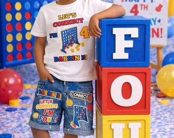 Conjunto de cumpleaños inspirado en el juego Connect, conjunto de cumpleaños personalizado, vaqueros personalizados.