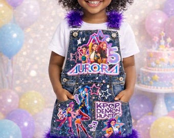 Peto vaquero personalizado de K-pop para niñas, vestido o pantalón de peto para cumpleaños.
