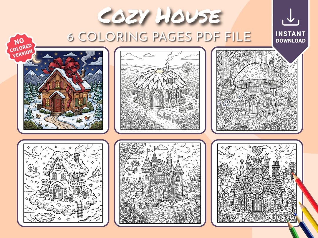Cozy House Coloring Book, Printable Coloring Pages, Digital Coloring ...