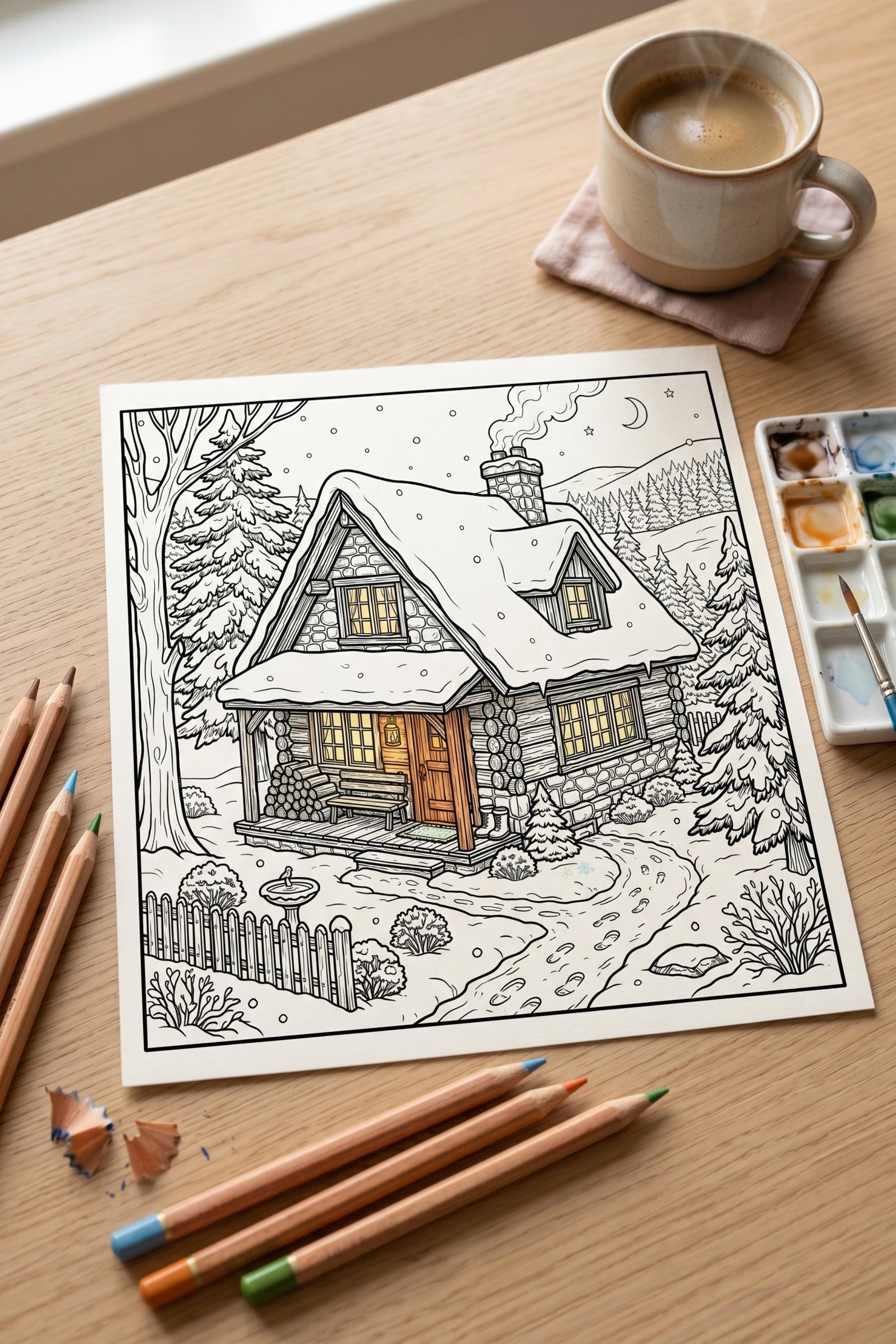 Cozy House Coloring Book, Printable Coloring Pages, Digital Coloring ...