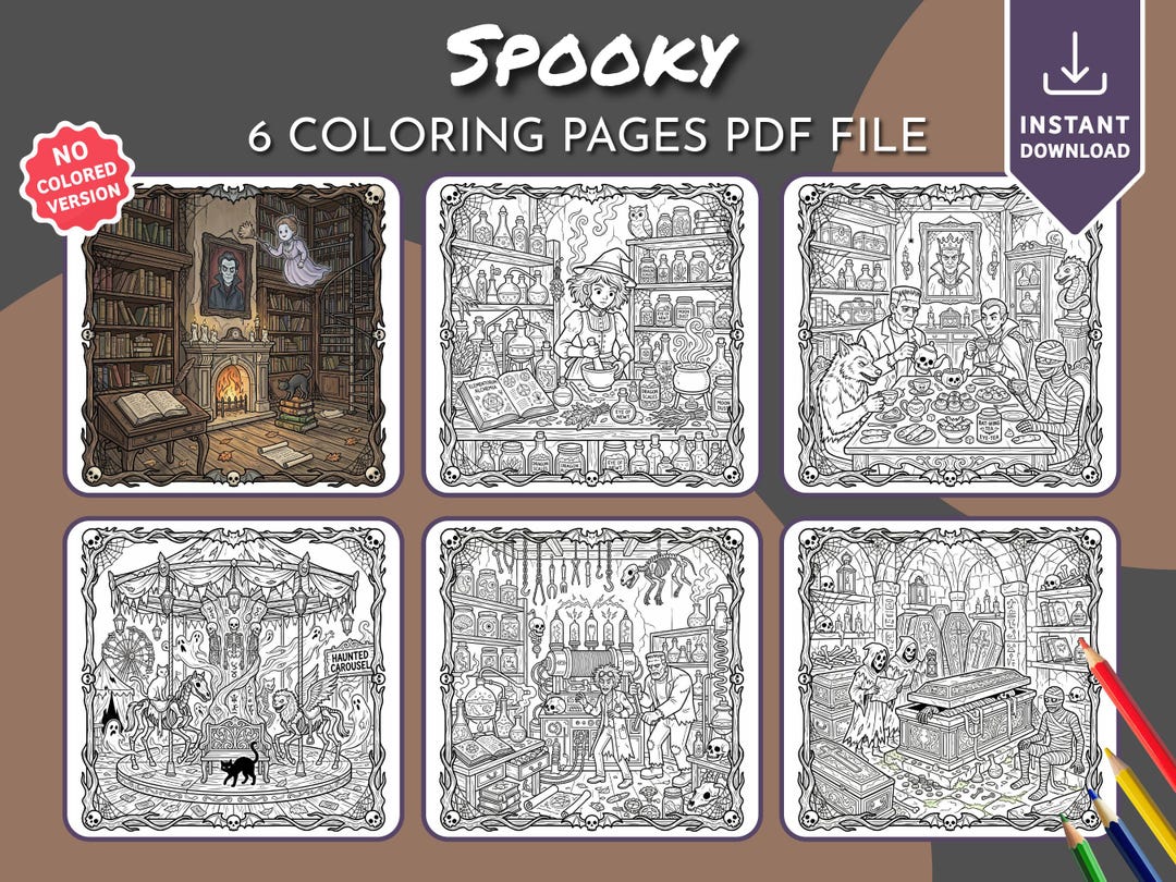 Cozy Spooky Coloring Book, Printable Coloring Pages, Digital Coloring ...