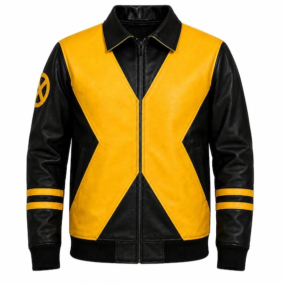 X-Men Inspired Mutant Leather Jacket, Yellow Black Cosplay Bomber, Superhero Costume Jacket