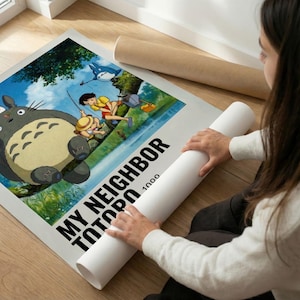 Totoro Poster, My Neighbor Totoro Anime Wall Art, Studio Ghibli Retro Movie Print, Cute Japanese Animation Decor for Living Room Bedroom