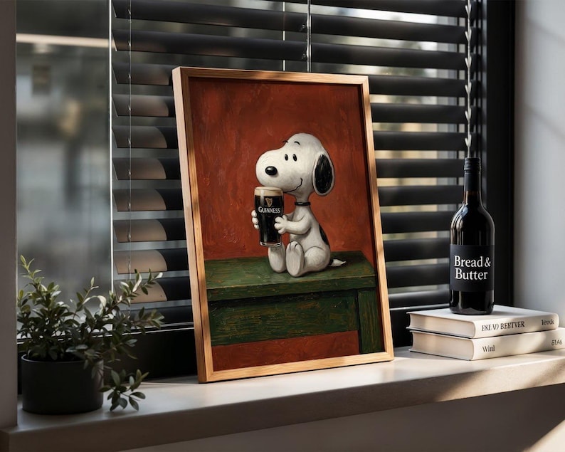 Funny Snoopy Beer Wall Art, Pub Style Guinness Poster, Quirky Bar Decor Gift for Lovers, Home Bar Wall Decor, Cute Cartoon Beer Print