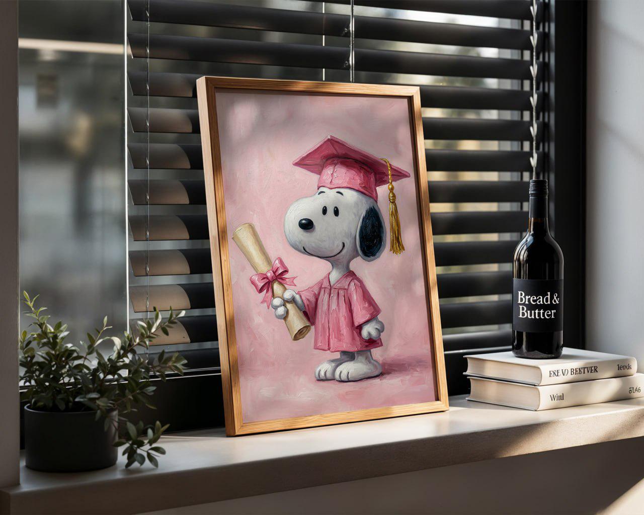 Snoopy Graduation Poster, Pink Graduation Gift for Her, Cute Grad Wall ...