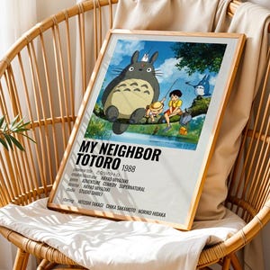 Totoro Poster, My Neighbor Totoro Anime Wall Art, Studio Ghibli Retro Movie Print, Cute Japanese Animation Decor for Living Room Bedroom