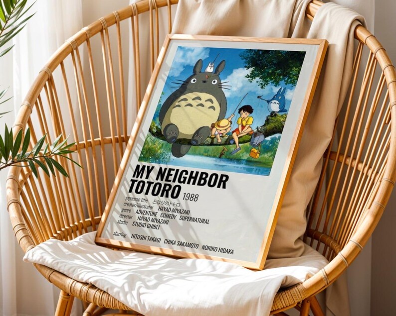 Totoro Poster, My Neighbor Totoro Anime Wall Art, Studio Ghibli Retro Movie Print, Cute Japanese Animation Decor for Living Room Bedroom