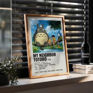 Totoro Poster, My Neighbor Totoro Anime Wall Art, Studio Ghibli Retro Movie Print, Cute Japanese Animation Decor for Living Room Bedroom