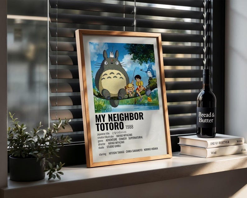 Totoro Poster, My Neighbor Totoro Anime Wall Art, Studio Ghibli Retro Movie Print, Cute Japanese Animation Decor for Living Room Bedroom