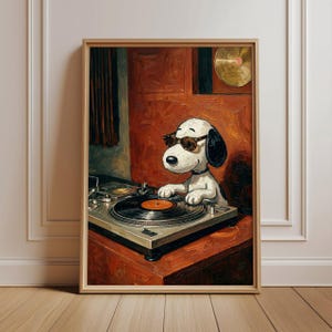 Snoopy DJ Vinyl Poster, Retro Turntable Wall Art, Cool Record Player Print, Home Studio Decor, Listening Room Accent, Gift