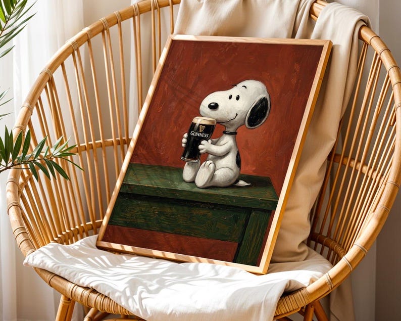 Funny Snoopy Beer Wall Art, Pub Style Guinness Poster, Quirky Bar Decor Gift for Lovers, Home Bar Wall Decor, Cute Cartoon Beer Print