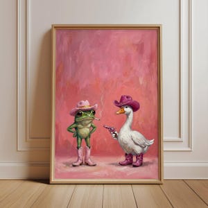 Divertidos dibujos de animales para la pared, decoración original para aumentar la dopamina, póster de rana vaquera rosa, extraña pintura de pato, lámina ecléctica para dormitorio, baño divertido