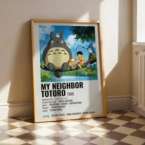Totoro Poster, My Neighbor Totoro Anime Wall Art, Studio Ghibli Retro Movie Print, Cute Japanese Animation Decor for Living Room Bedroom