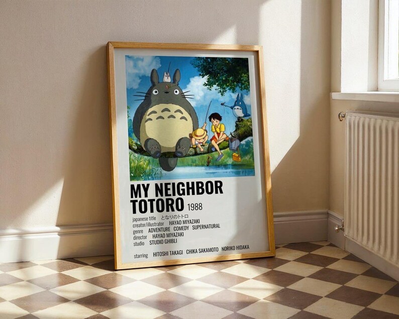 Totoro Poster, My Neighbor Totoro Anime Wall Art, Studio Ghibli Retro Movie Print, Cute Japanese Animation Decor for Living Room Bedroom