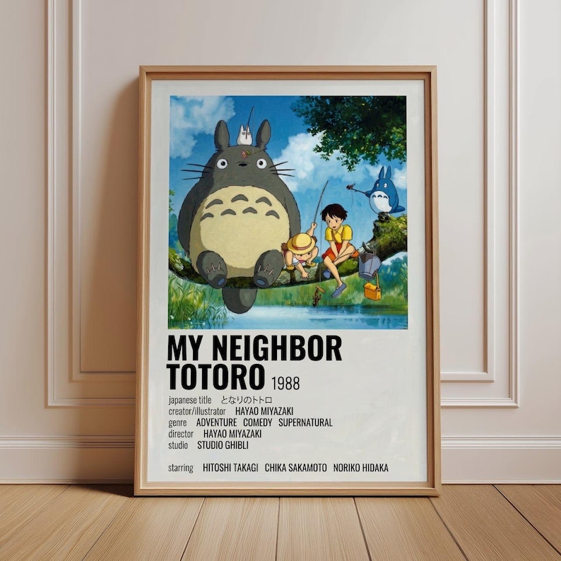 Totoro Poster, My Neighbor Totoro Anime Wall Art, Studio Ghibli Retro Movie Print, Cute Japanese Animation Decor for Living Room Bedroom