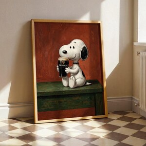 Funny Snoopy Beer Wall Art, Pub Style Guinness Poster, Quirky Bar Decor Gift for Lovers, Home Bar Wall Decor, Cute Cartoon Beer Print