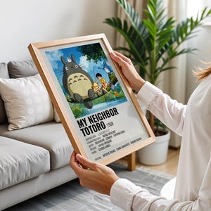 Totoro Poster, My Neighbor Totoro Anime Wall Art, Studio Ghibli Retro Movie Print, Cute Japanese Animation Decor for Living Room Bedroom