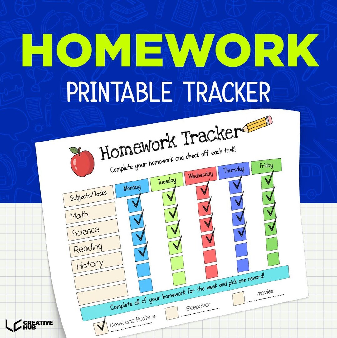 Homework Incentive Tracker Printable, Study Tracker Instant Download - Etsy