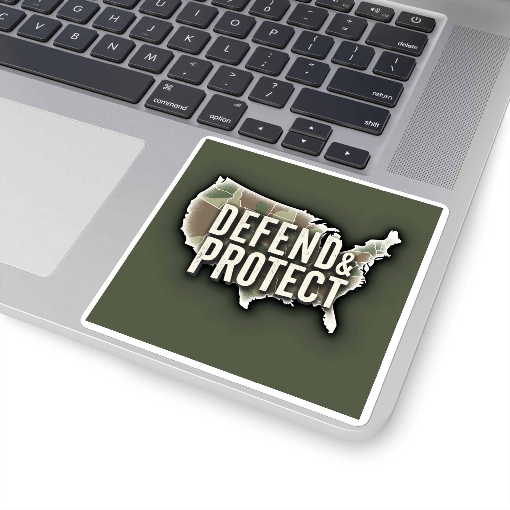 Shield Defned Sticker Defend & Protect USA Map Sticker | Patriotic Camouflage Square Sticker ...