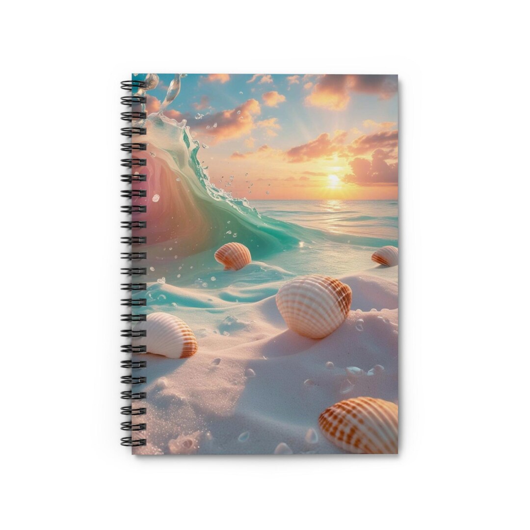 Seashell Sunset Beach Scene Spiral Notebook | Ruled Notebook - Etsy