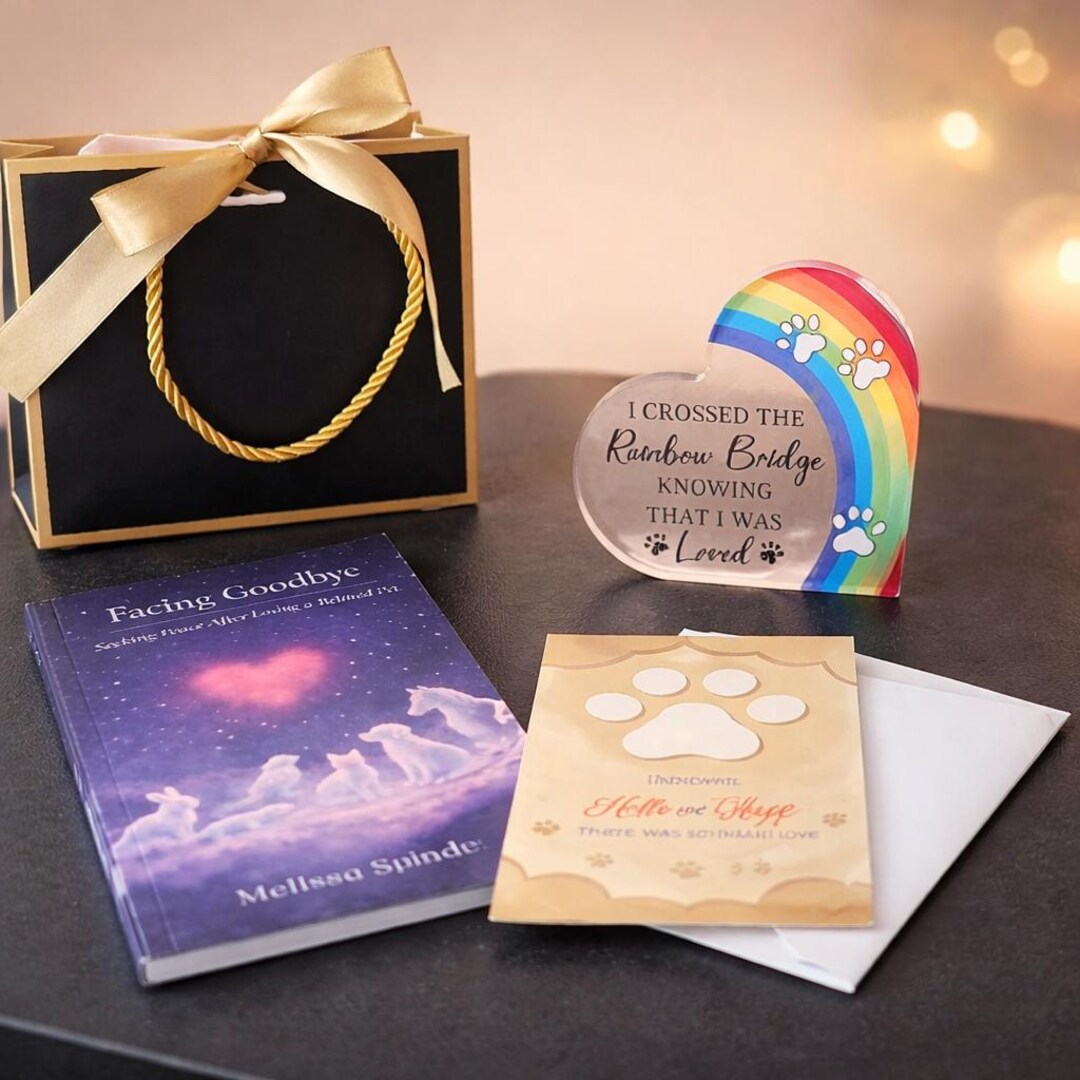 Pet Loss Gift Set – Rainbow Bridge Memorial Heart, Pet Sympathy Gift ...