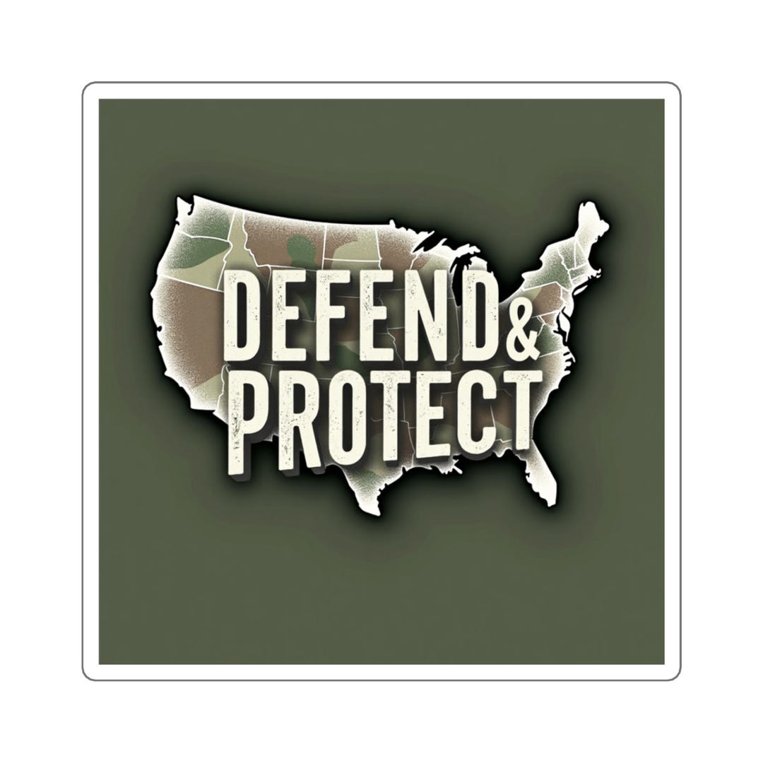 Defend & Protect USA Map Sticker | Patriotic Camouflage Square Sticker ...