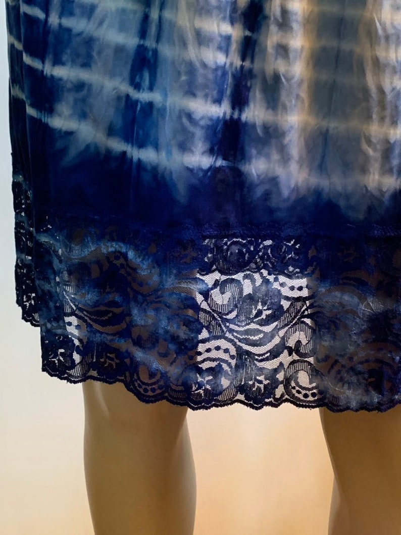 Vintage Repurposed Vanity Fair Slip Skirt Tie Dyed Blue with Side Slit