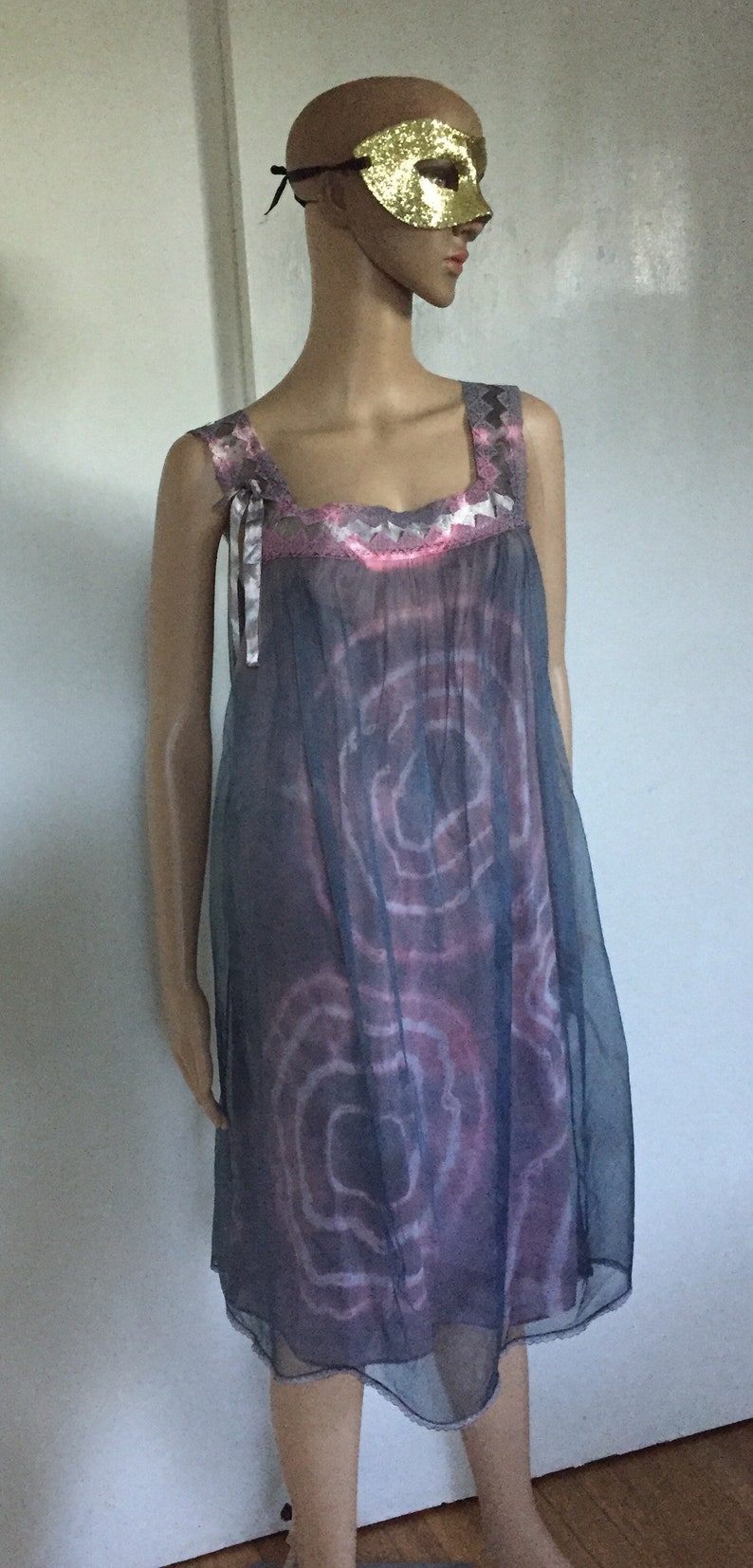 Vintage Nightgown Dress Tie Dye Greys and Pinks