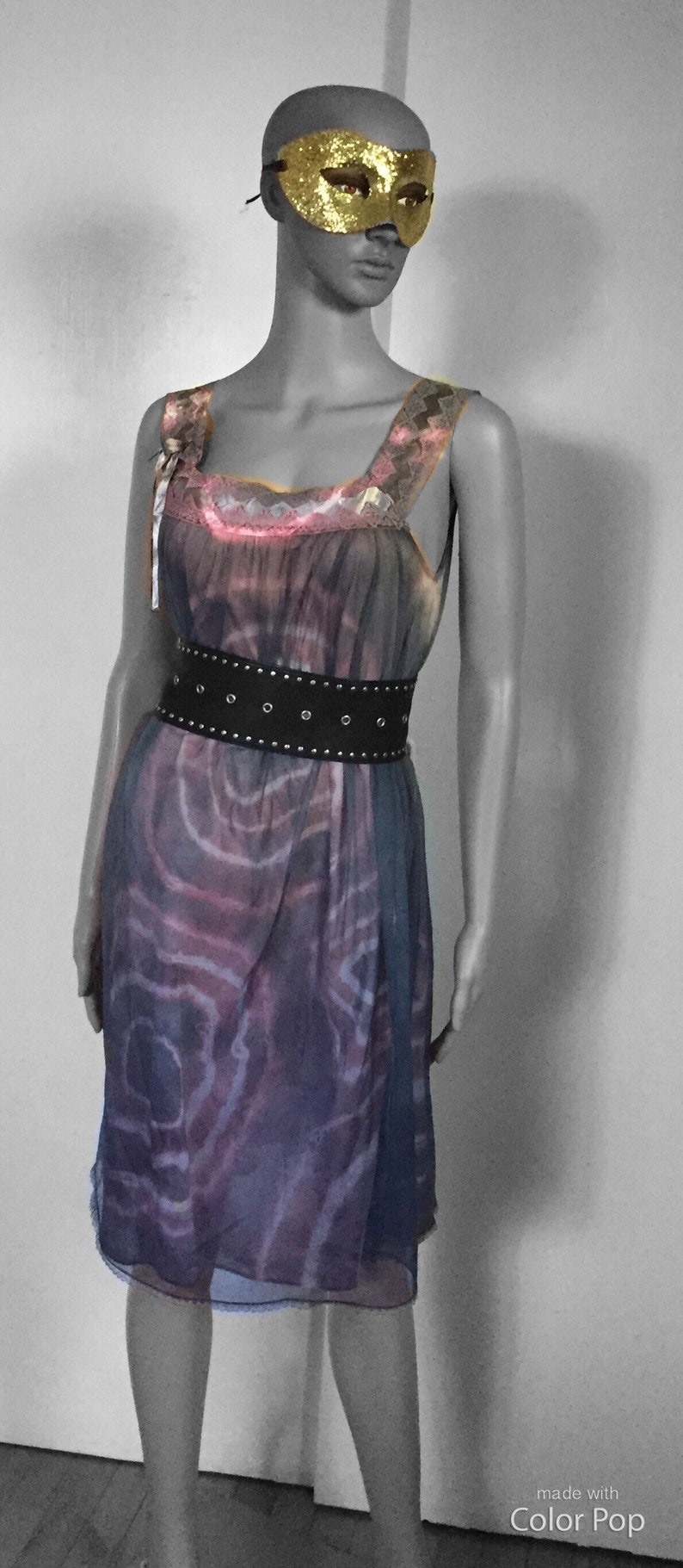 Vintage Nightgown Dress Tie Dye Greys and Pinks