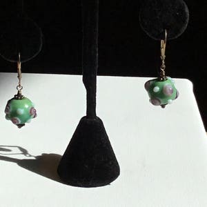 Vintage Green Lampwork Glass Drop Earrings