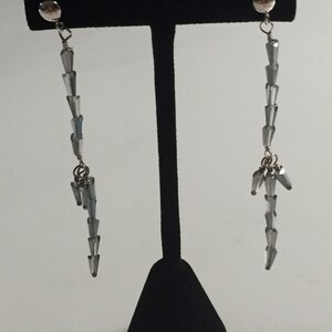 Linear ab crystal long drop earrings silver